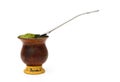 Cuia with yerba mate and stainless steel pump used for the preparation of chimarrÃÂ£o. Royalty Free Stock Photo