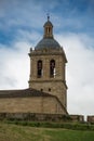 Majestic front view at the fortress gate and iconic spanish Romanesque architecture building at the Cuidad Rodrigo cathedral,