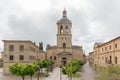 Majestic front view at the iconic spanish Romanesque architecture building at the Catedral Santa Maria de Ciudad Rodrigo towers