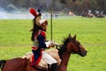 Cuirassier at Borodino battle historical reenactment in Russia