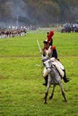 Cuirassier at Borodino battle historical reenactment in Russia