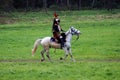 Cuirassier at Borodino battle historical reenactment in Russia