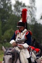 Cuirassier at Borodino battle historical reenactment in Russia