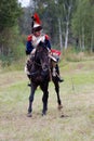 Cuirassier at Borodino battle historical reenactment in Russia