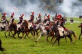 Cuirassiers at Borodino battle historical reenactment in Russia