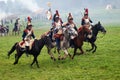 Cuirassiers at Borodino battle historical reenactment in Russia