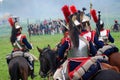 Cuirassiers at at Borodino battle historical reenactment in Russia