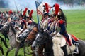 Cuirassiers at Borodino battle historical reenactment in Russia Royalty Free Stock Photo