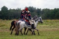 Cuirassiers at Borodino battle historical reenactment in Russia