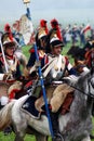 Cuirassiers at Borodino battle historical reenactment in Russia