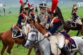 Cuirassiers at Borodino battle historical reenactment in Russia