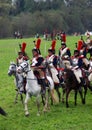 Cuirassiers ride horses at Borodino battle historical reenactment in Russia