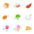 Cuisine menu icons, isometric 3d style