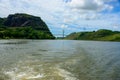 Culebra cut on the Panama Canal. Centennial bridge in the background