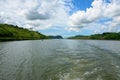 Culebra cut on the Panama Canal. Centennial bridge in the background