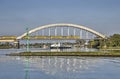 Railway bridge reflecting in the river