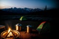Culinary Adventures in the Wilderness Realistic Camping Cookware Set.AI Generated Royalty Free Stock Photo