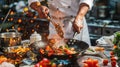 Culinary art: Chef prepares a gourmet dish. Royalty Free Stock Photo