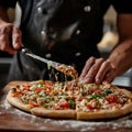 A culinary artist takes on prepackaged pizza, garnishing it with gourmet toppings for a refined twist