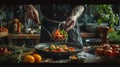 Culinary arts: Chef prepares a gourmet dish Royalty Free Stock Photo