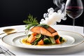 Culinary Artwork: Capturing a Dish from a High-End Restaurant, Steaming with Aromatic Vapors Rising from Flavorful Perfection