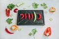 Culinary background with fresh vegetables on cutting board