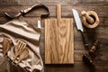 Culinary background, kitchen utensils and apron on kitchen countertop Royalty Free Stock Photo