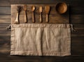 Culinary background, kitchen utensils and apron on kitchen countertop with blank space for any recipe or menu text Royalty Free Stock Photo