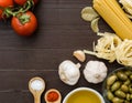 Food ingredients for Italian pasta. Royalty Free Stock Photo