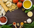 Food ingredients for cooking Italian pasta. Royalty Free Stock Photo