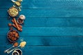 Culinary background with various spices Royalty Free Stock Photo