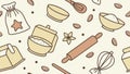 Culinary Baking Utensils and Ingredients Seamless Pattern, vector design Generative AI Royalty Free Stock Photo