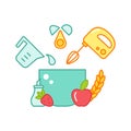 Culinary bright vector concept with mixer and baking products