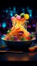 Culinary brilliance in neon A visual treat of illuminated and appetizing food