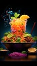 Culinary brilliance in neon A visual treat of illuminated and appetizing food