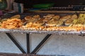 Culinary buffet with a presentation of a variety of healthy food - meat, sausage, grilled vegetables.