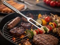 A Culinary Celebration CloseUp of a Sparkling Fork Amidst a Mouthwatering Array of Grilled BBQ Delights Capturing the Royalty Free Stock Photo
