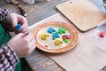 Culinary class for children and parents - cooking Easter cake, on the table lie the ingredients and tools for work, the cooking