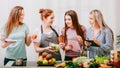 Culinary class healthy eating course women cooking Royalty Free Stock Photo