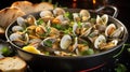 Culinary Coasts. Celebrating the Essence of Portuguese Gastronomy with Clams Bulhao Pato. Generative AI