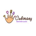 Culinary cooking master class logo. Freehand drawn badge design.