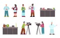 Culinary cooking show people and equipment set flat vector illustration isolated.