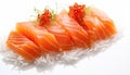 Culinary Craftsmanship: Closeup of Tai Sashimi Isolated on White Background