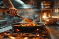 Culinary creation: A chef skillfully preparing a steaming dish in a professional kitchen Royalty Free Stock Photo