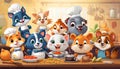 Illustration of a group of charismatic and friendly animal characters exploring cooking techniques