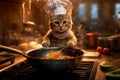 Culinary Cuddles: Chef Cat\'s Savory Surprise Royalty Free Stock Photo