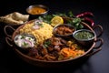 Culinary delight Delicious Pakistani meal creatively arranged, captured from a high angle