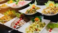 Culinary event. Food background, close-up. Catering buffet food in hotel restaurant. Fresh, celebration.