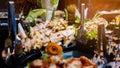 Culinary event. Food background, close-up. Catering buffet food in hotel restaurant. Fresh, celebration. Royalty Free Stock Photo