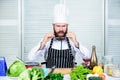 Culinary is exciting. Chef handsome hipster. Get ready. Man bearded chef getting ready cooking delicious dish. Chef at Royalty Free Stock Photo